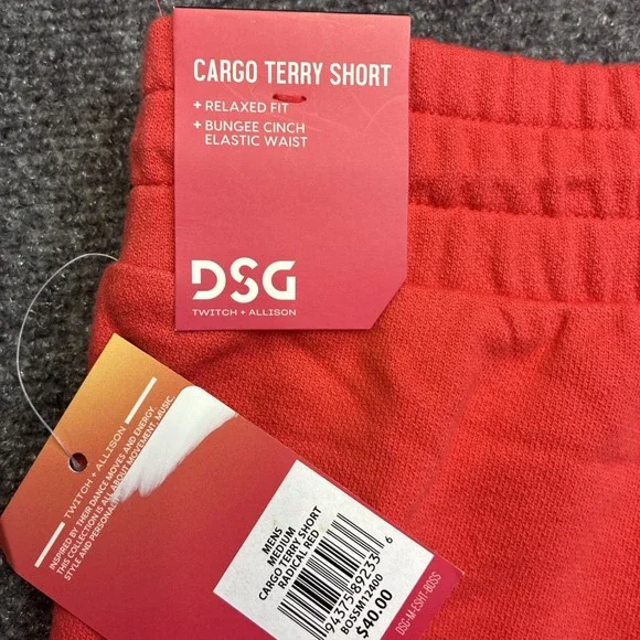 DSG Cargo Terry Shorts Bungee Cinch Relaxed Fit Radical Red Mens Medium - Picture 10 of 10